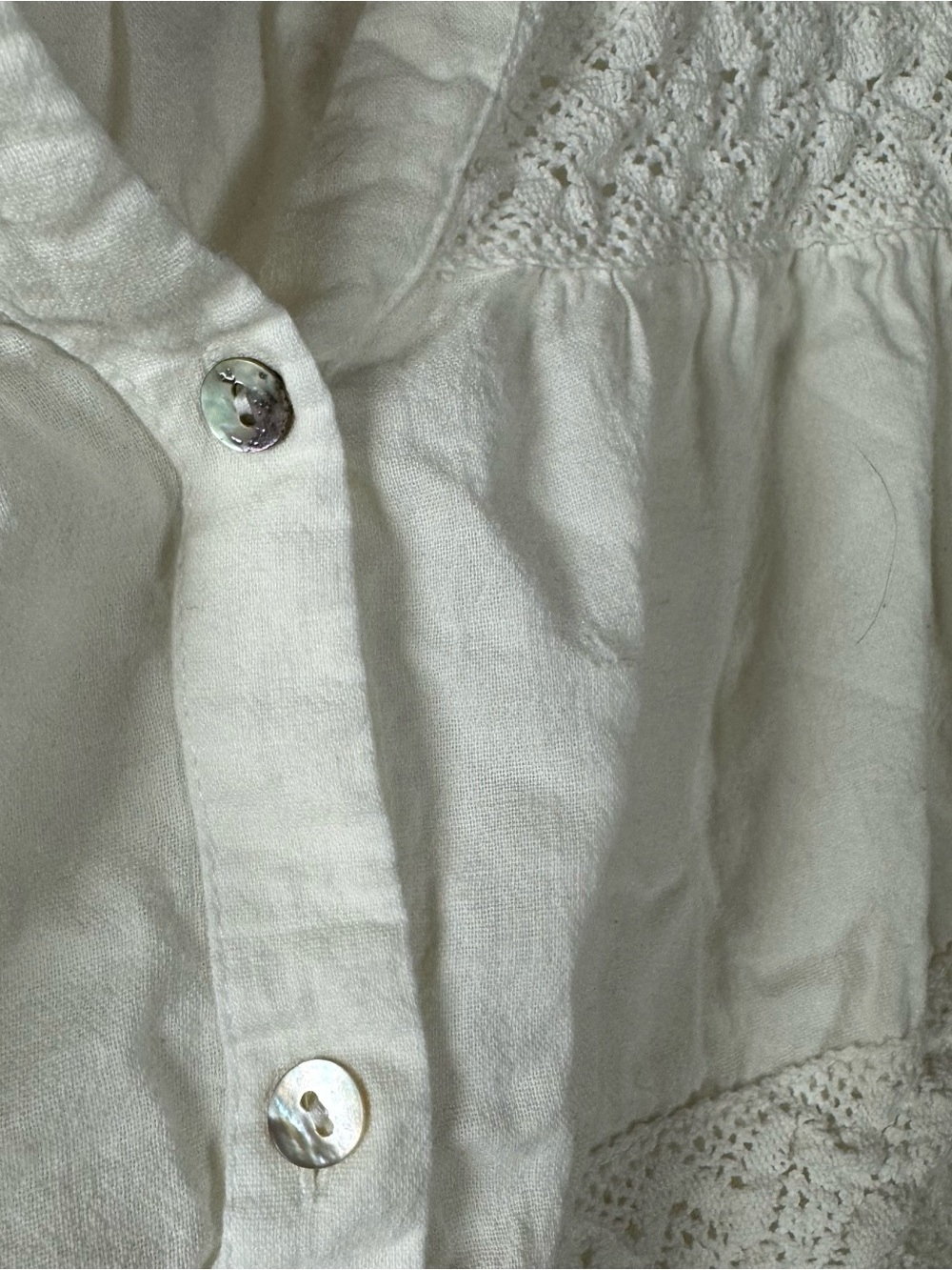 Falls Creek Popover Blouse Knit Top Shirt White Lace Button Down Boho V Neck - Picture 3 of 8